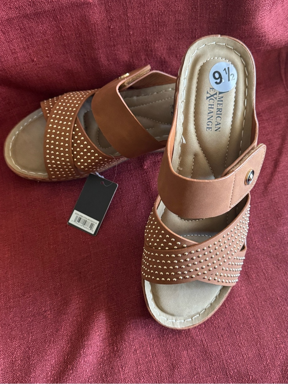 American Exchange Women's Tan Studded Slide Sandals Size 9W